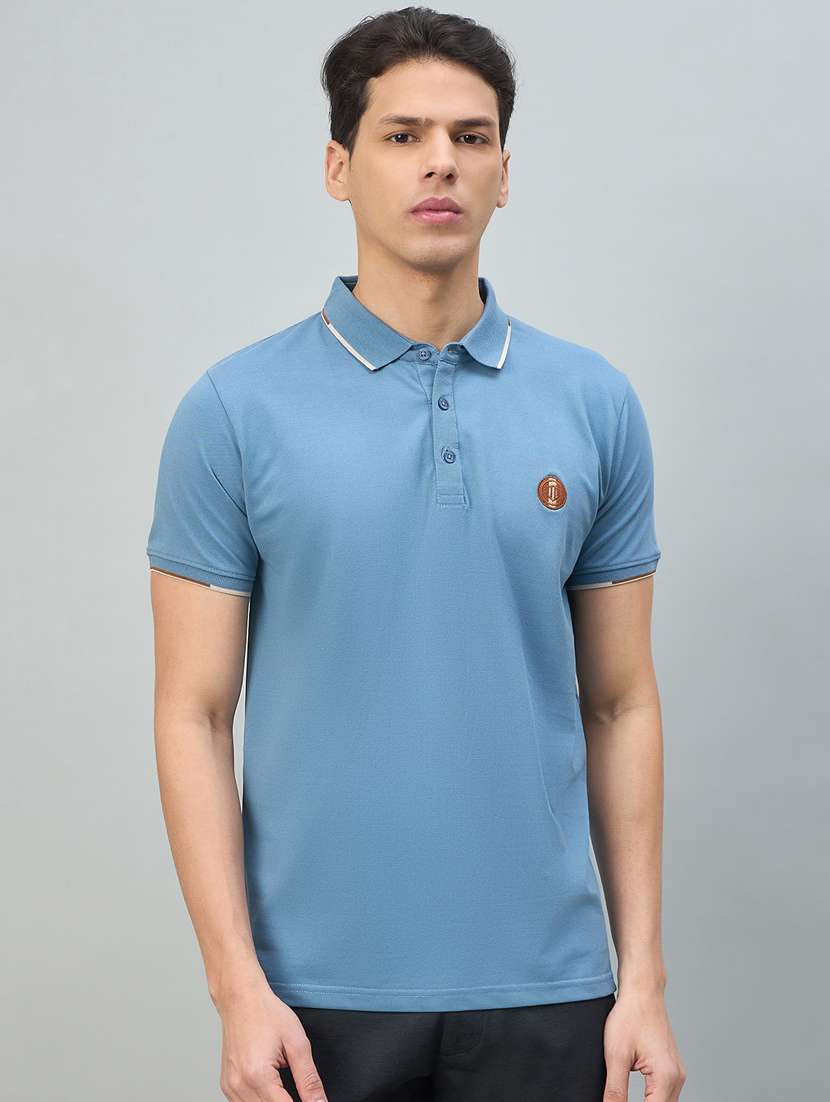 Men Blue Cotton Blend Plain T-shirt - 22447993 -  Standard Image - 2