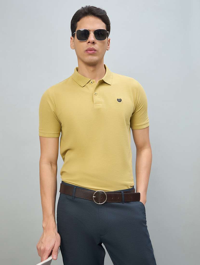 men yellow cotton blend plain t-shirt - 22448014 -  Standard Image - 2