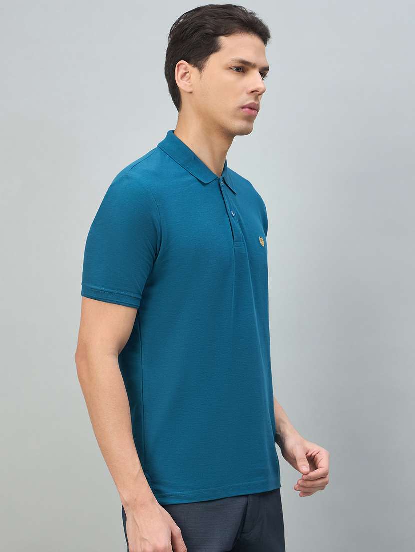 Men Blue Cotton Blend Plain T-shirt - 22448018 -  Standard Image - 2