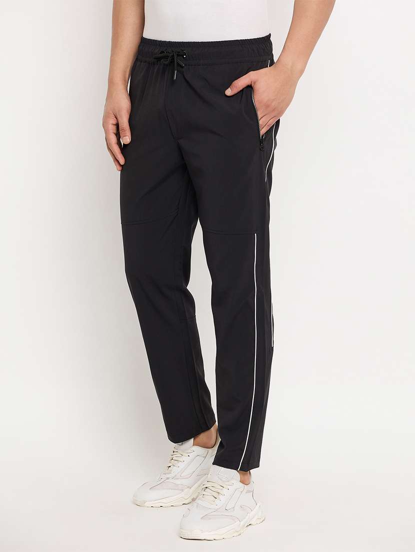 men solid mid rise full length track pant