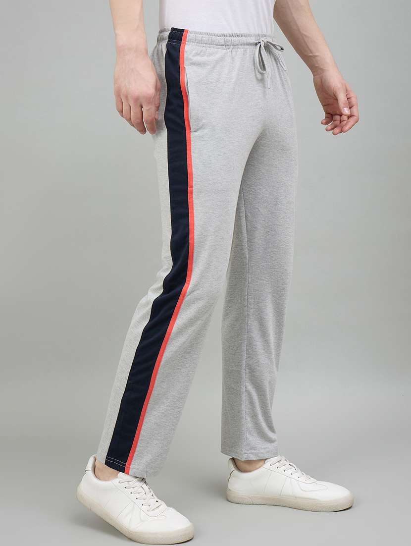 men grey cotton blend  full length track pant - 22448034 -  Standard Image - 2