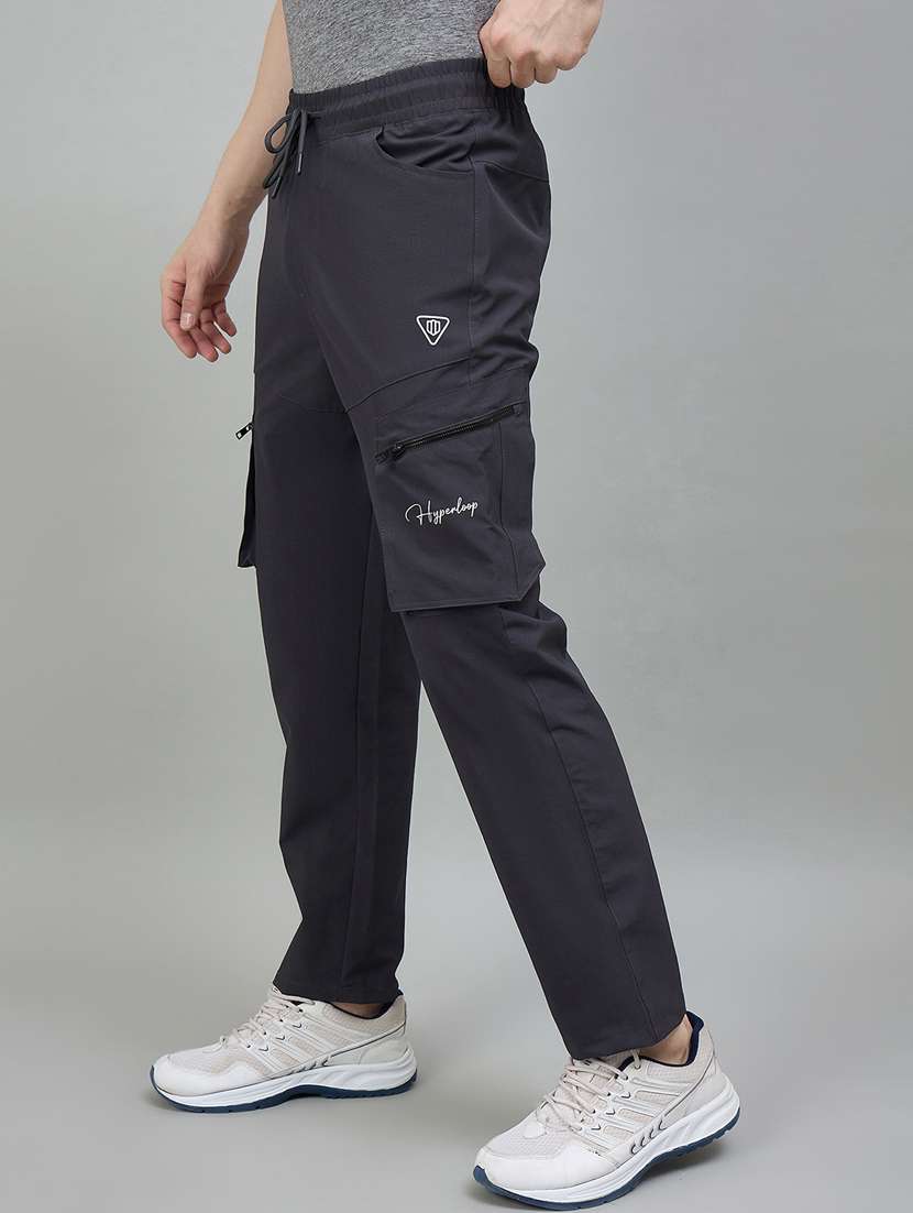 men grey nylon  full length track pant