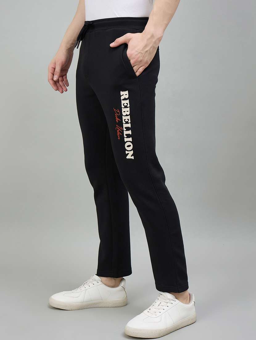men black cotton blend  full length track pant
