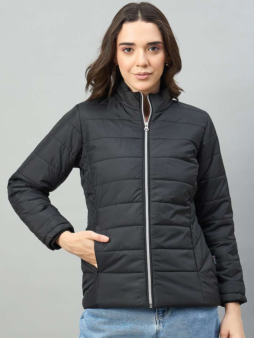 women solid long sleeve puffer jacket