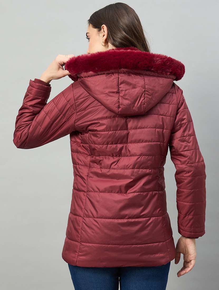 women solid long sleeve hooded puffer jacket - 22448083 -  Standard Image - 2