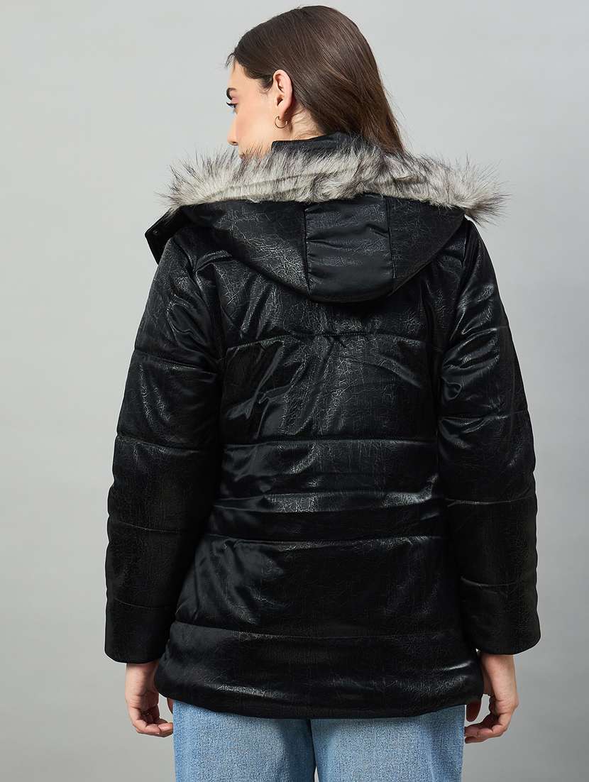 women solid long sleeve hooded puffer jacket - 22448084 -  Standard Image - 2
