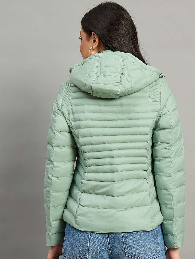 women solid long sleeve hooded puffer jacket - 22448094 -  Standard Image - 2