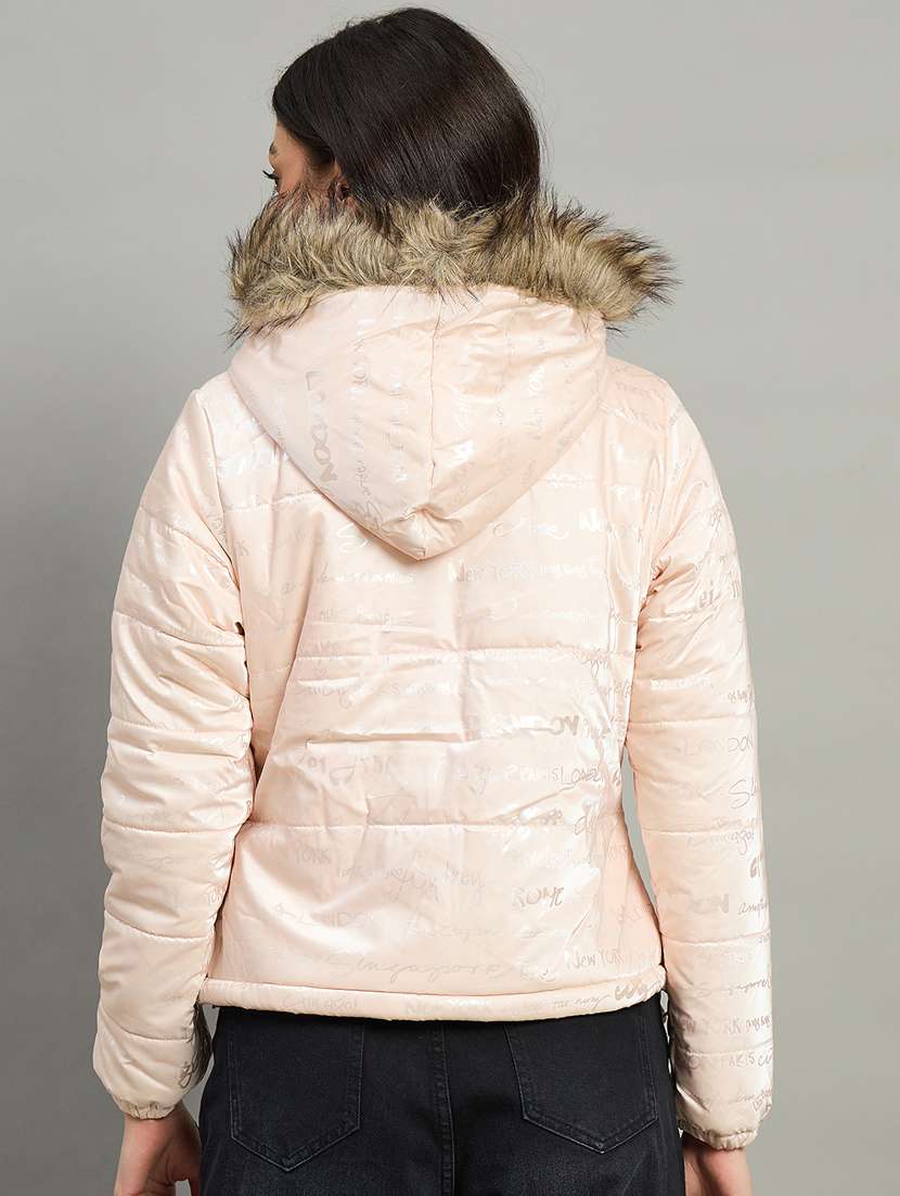 women printed long sleeve hooded puffer jacket - 22448095 -  Standard Image - 2