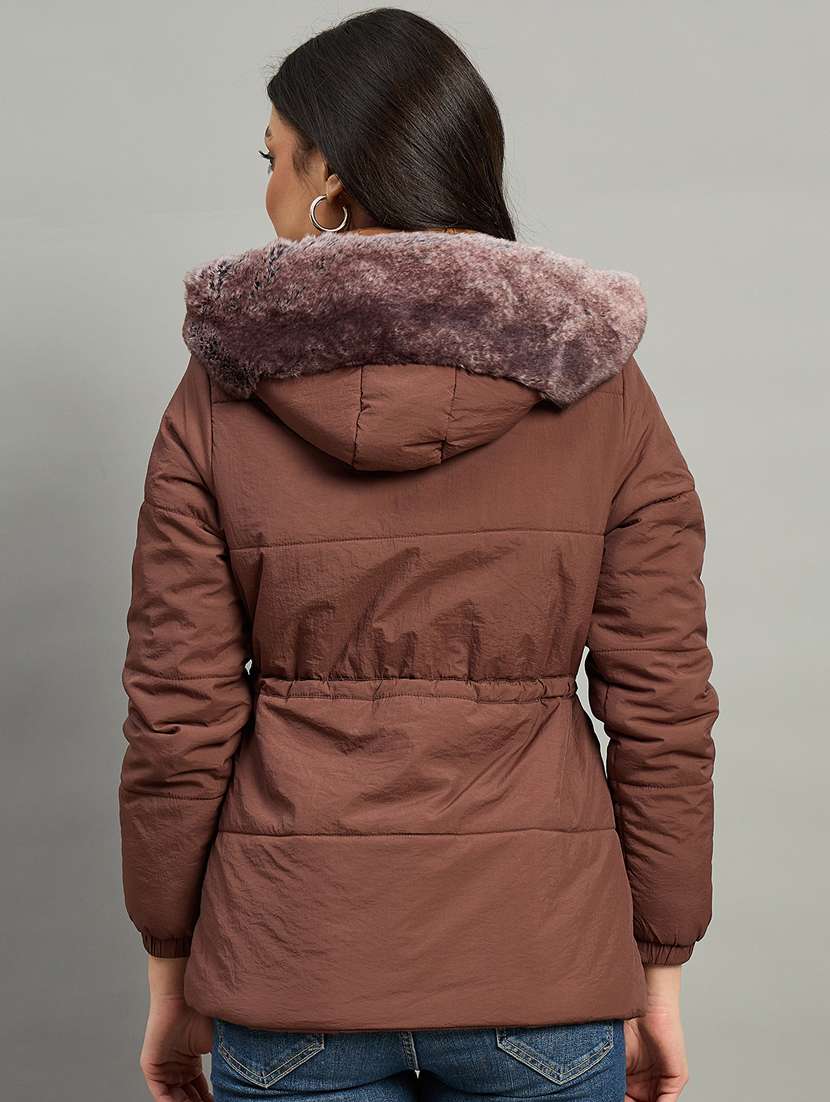 women solid long sleeve parka jacket - 22448100 -  Standard Image - 2