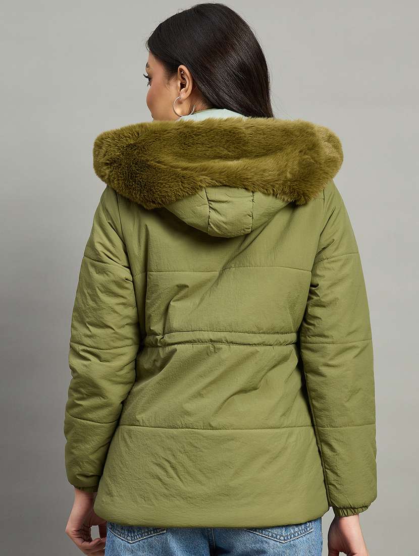 women solid long sleeve parka jacket - 22448101 -  Standard Image - 2