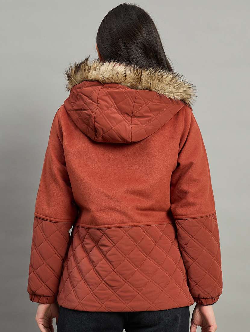 women solid long sleeve parka jacket - 22448105 -  Standard Image - 2