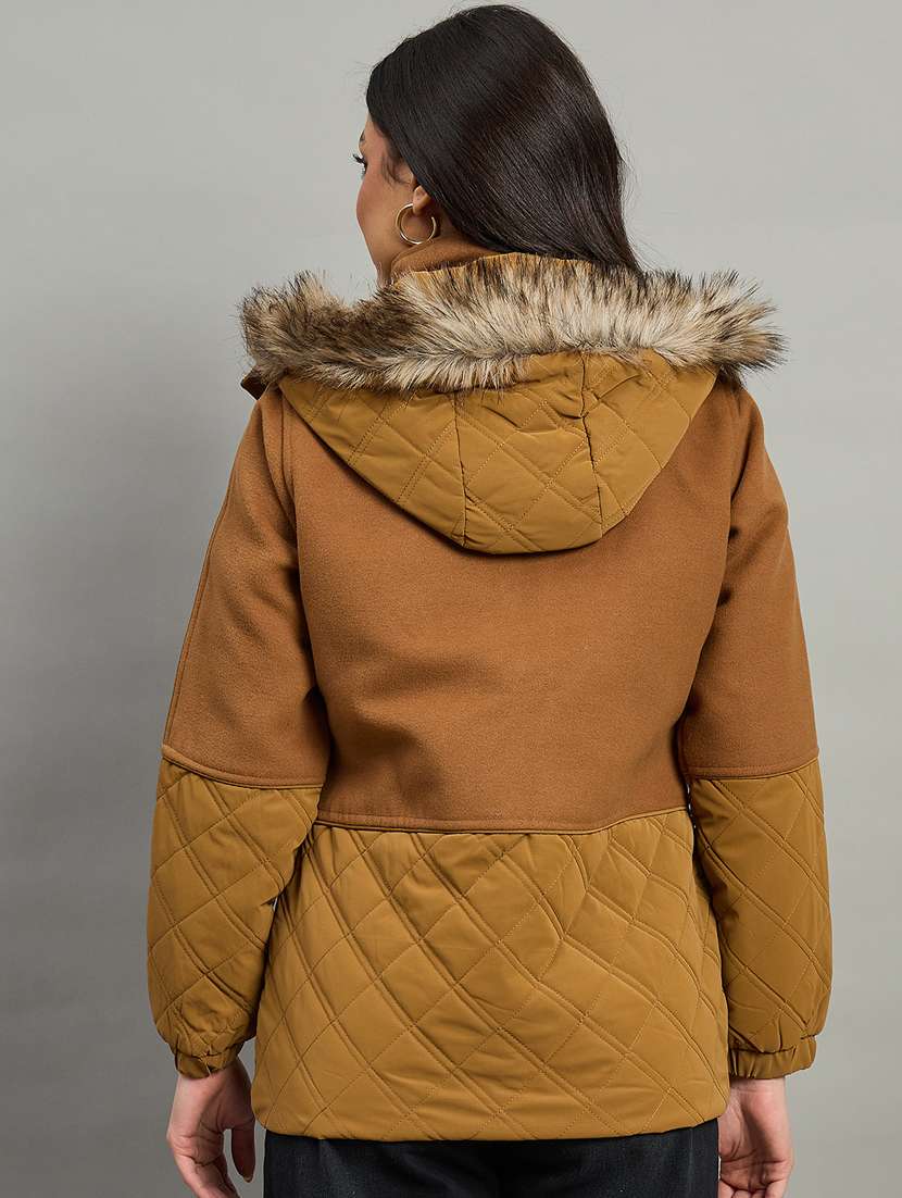 women solid long sleeve parka jacket - 22448106 -  Standard Image - 2
