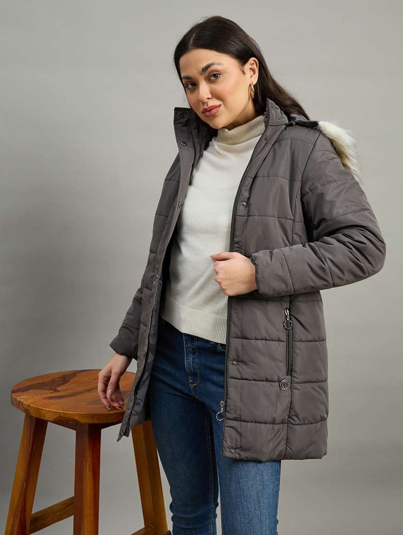 women solid long sleeve quilted jacket - 22448110 -  Standard Image - 2