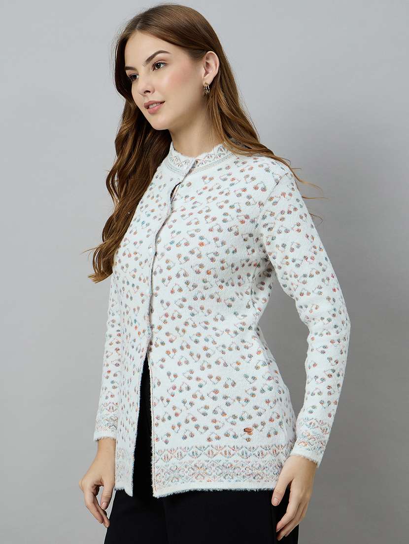women light blue acrylic plain cardigan - 22448126 -  Standard Image - 2