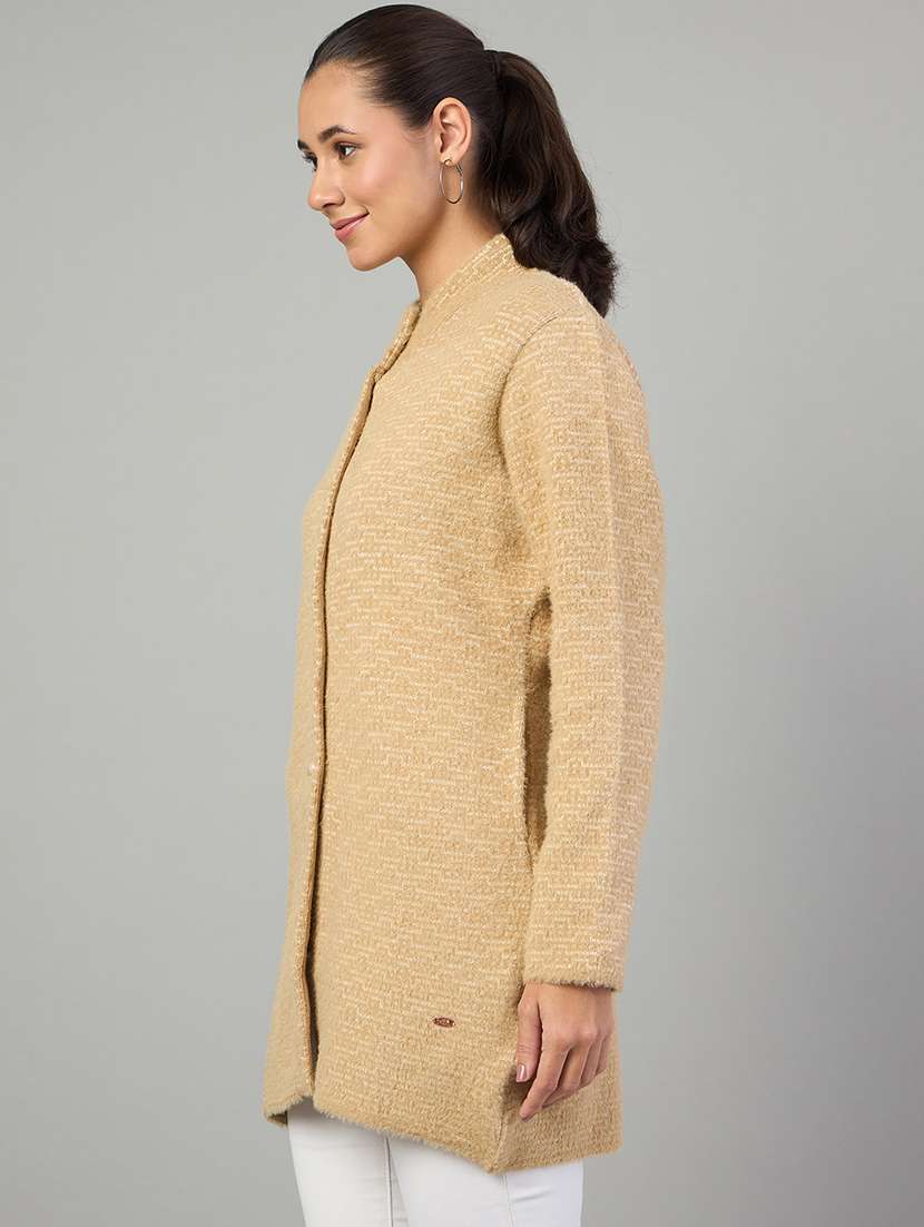women brown acrylic plain cardigan - 22448148 -  Standard Image - 2