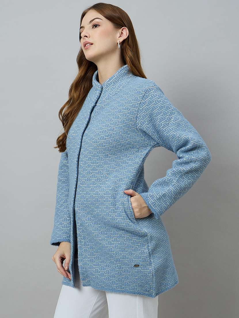 women blue acrylic plain sweatshirt - 22448149 -  Standard Image - 2