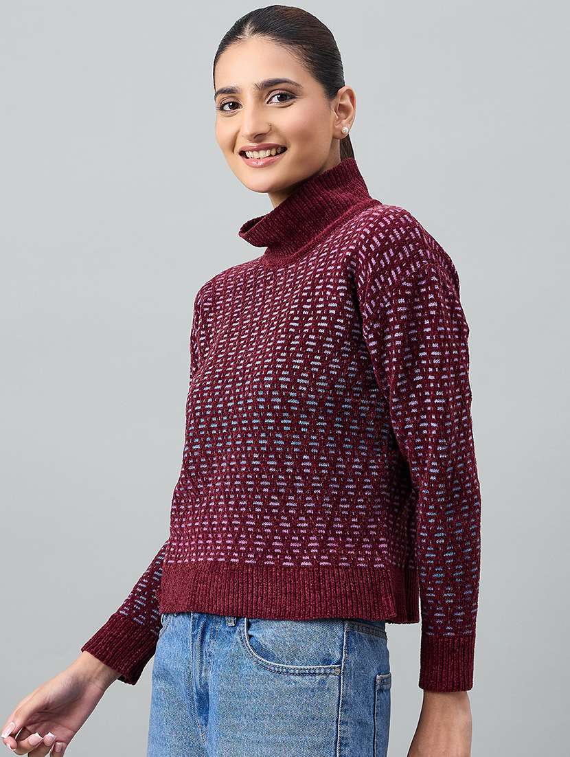 women maroon acrylic plain sweatshirt - 22448154 -  Standard Image - 2