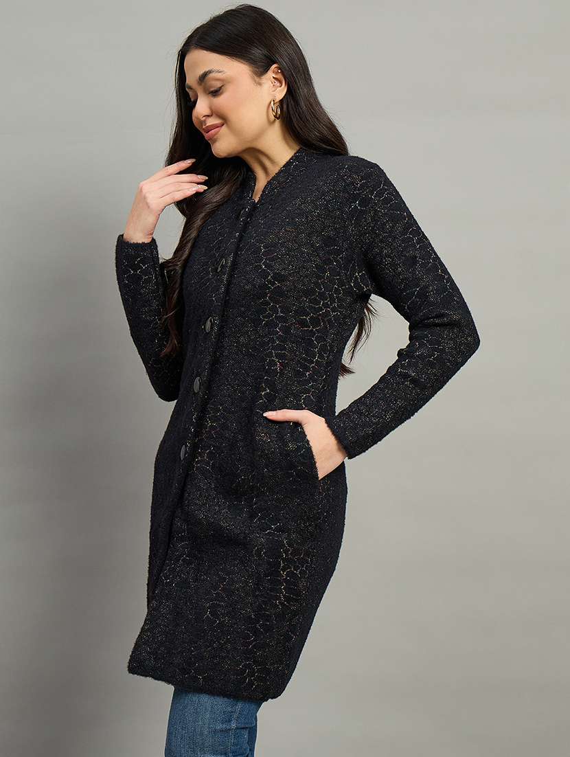 women black acrylic plain cardigan - 22448163 -  Standard Image - 2