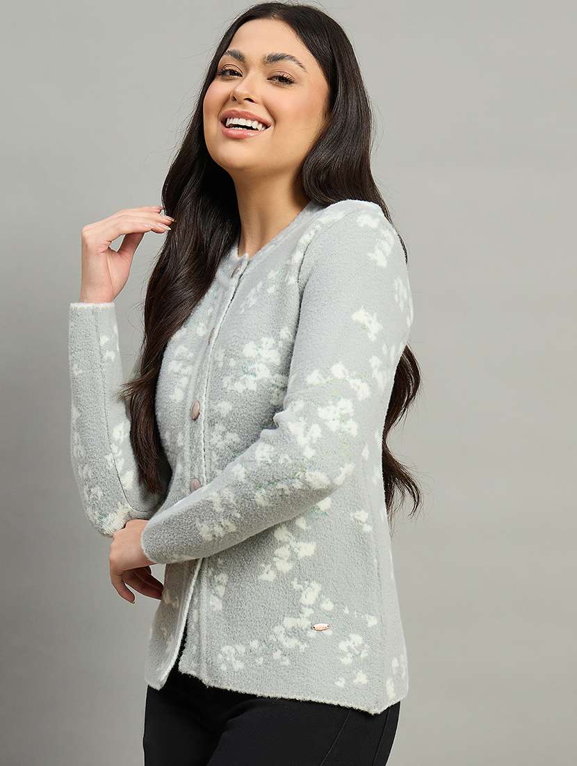 women grey acrylic plain sweatshirt - 22448183 -  Standard Image - 2