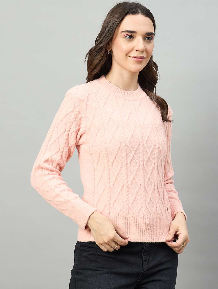 women pink acrylic plain pullover - 22448203 -  Standard Image - 2
