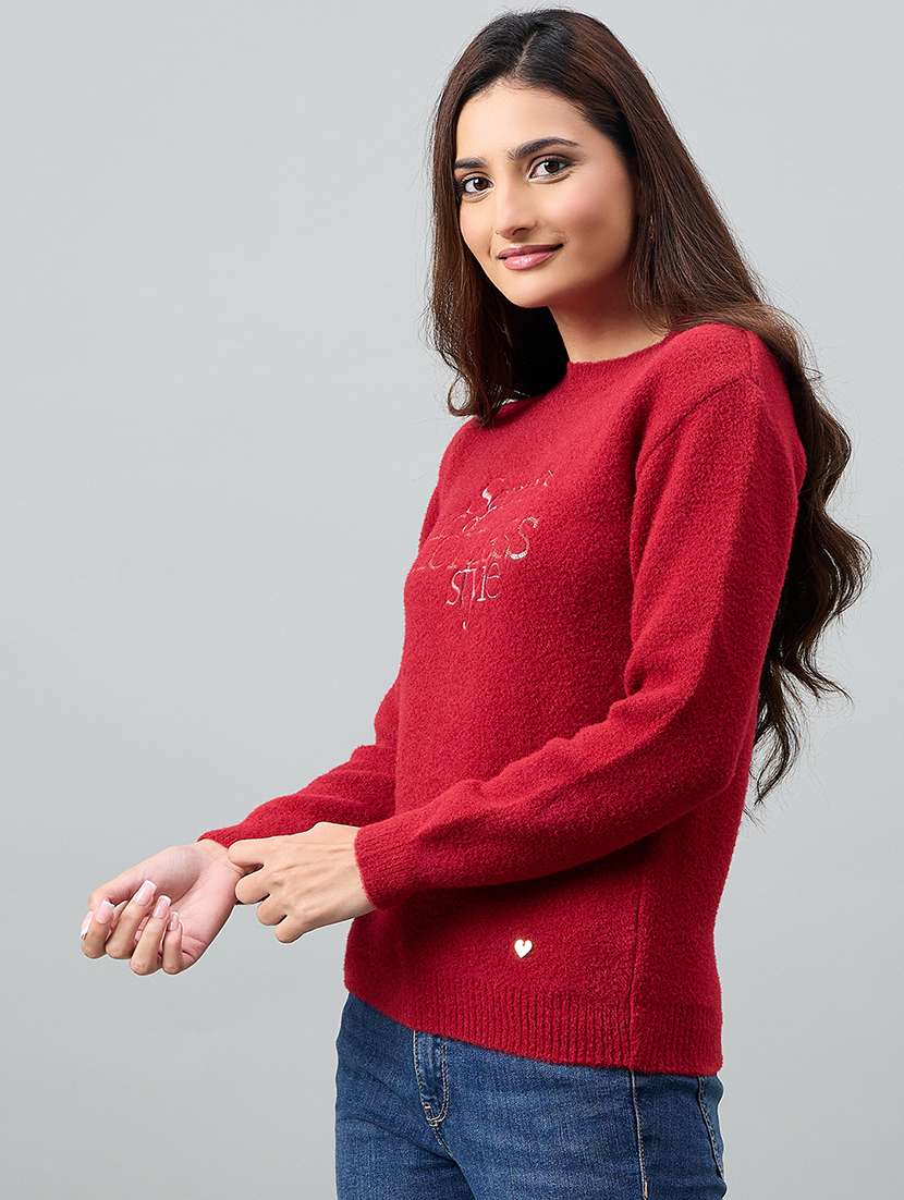 women self design red acrylic plain sweatshirt - 22448213 -  Standard Image - 2