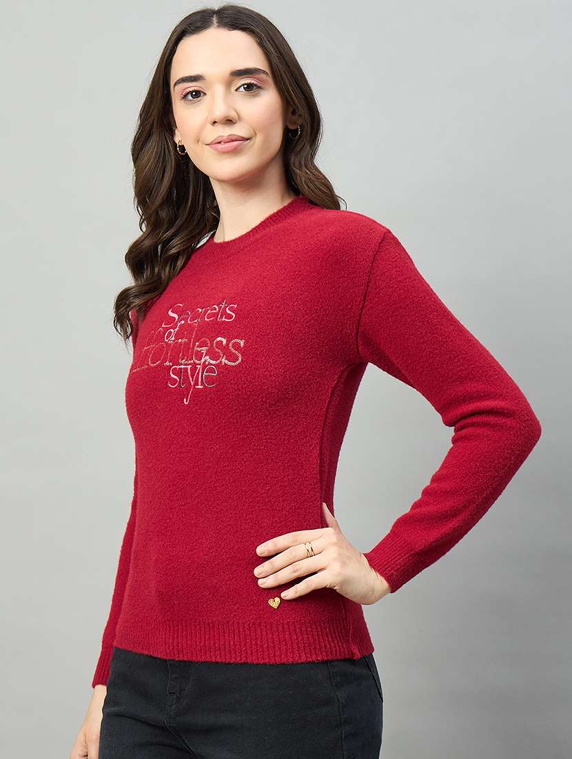 women red acrylic plain sweatshirt - 22448214 -  Standard Image - 2