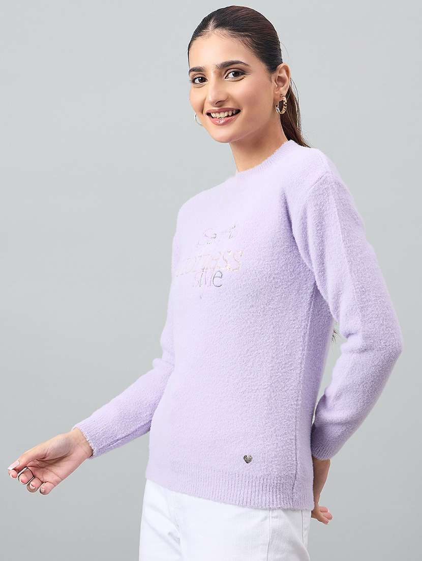 Women Blue Acrylic Plain Sweatshirt - 22448215 -  Standard Image - 2