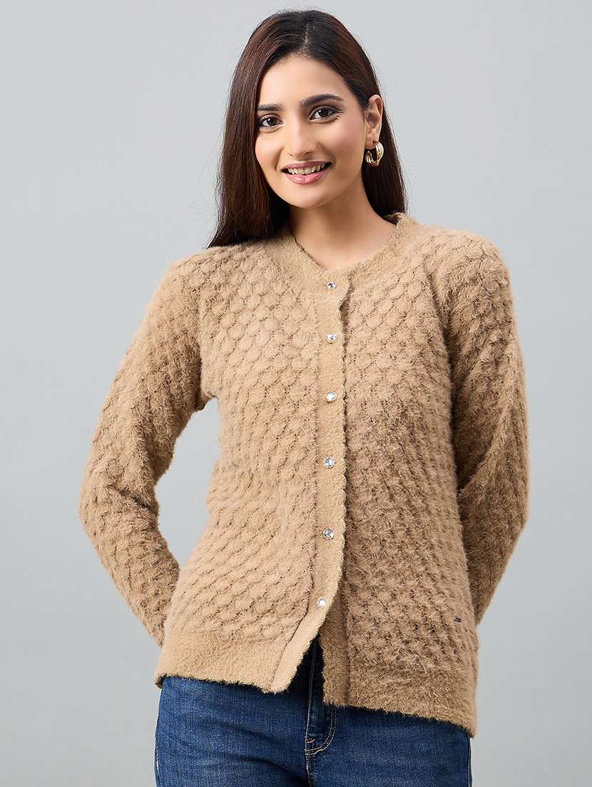 women brown acrylic plain sweatshirt