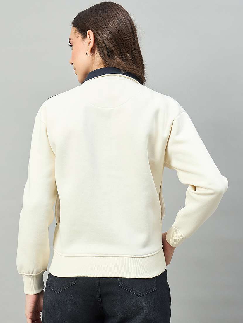 women off white cotton blend plain sweatshirt - 22448232 -  Standard Image - 2