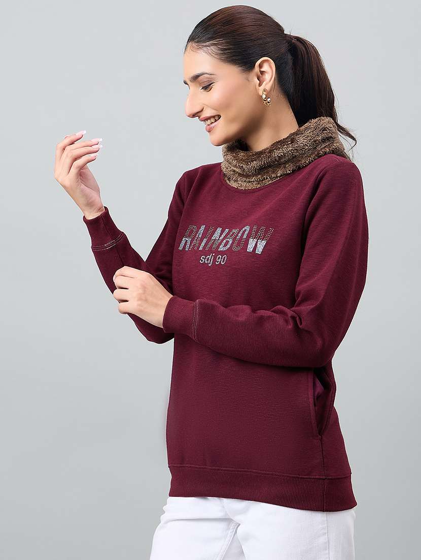 women red cotton blend plain sweatshirt - 22448237 -  Standard Image - 2