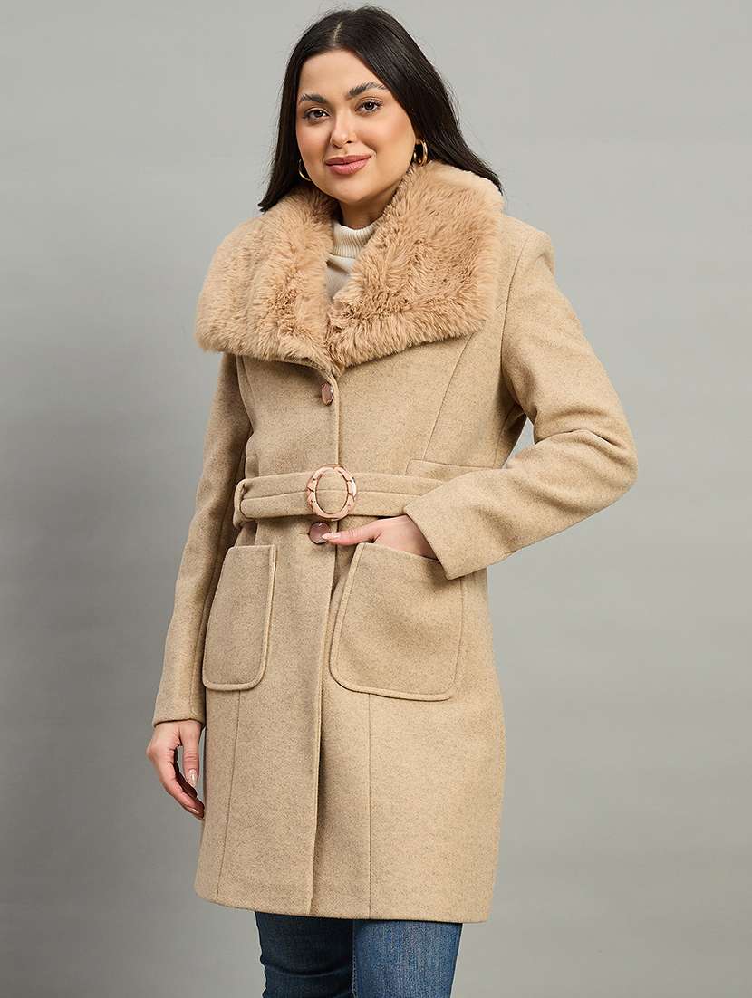 women brown polyester regular coat - 22448242 -  Standard Image - 2
