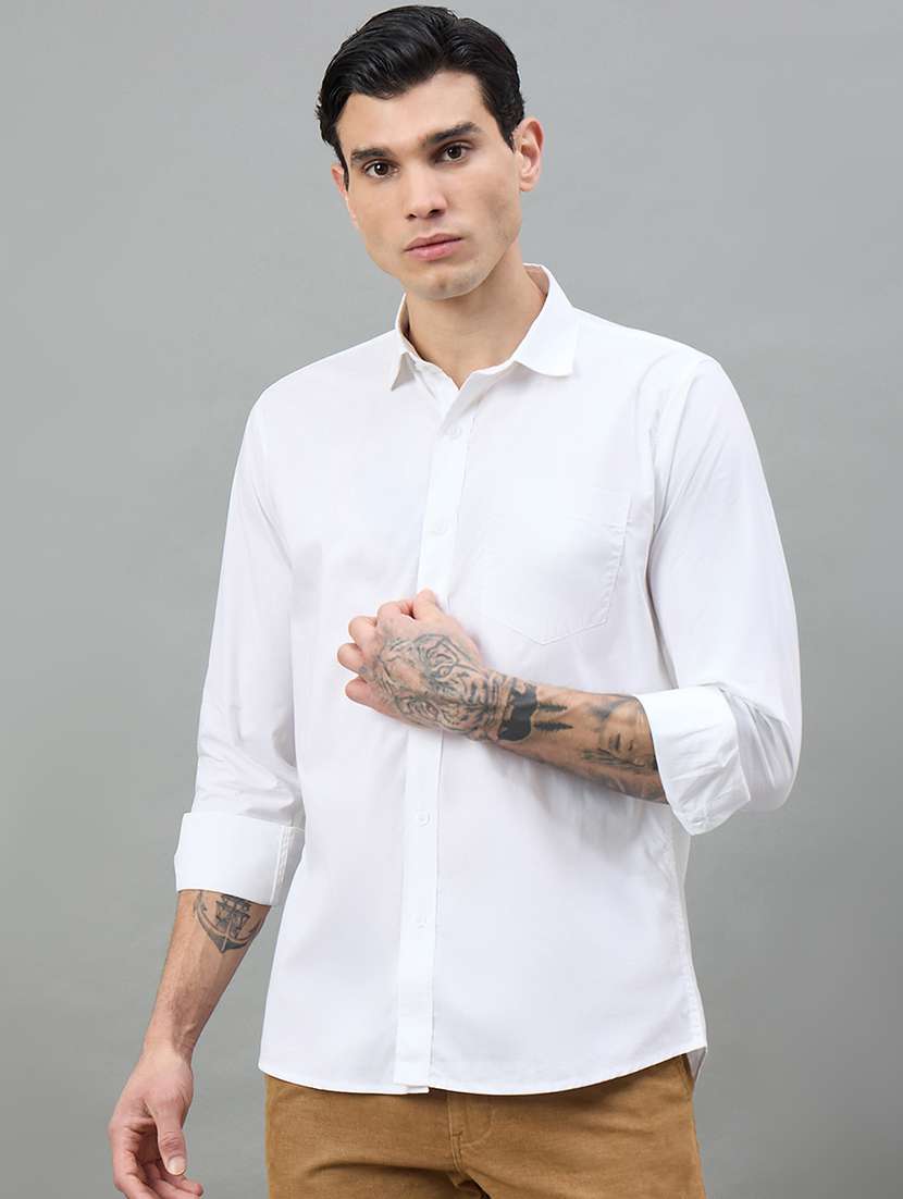 men solid long sleeve slim fit casual shirt