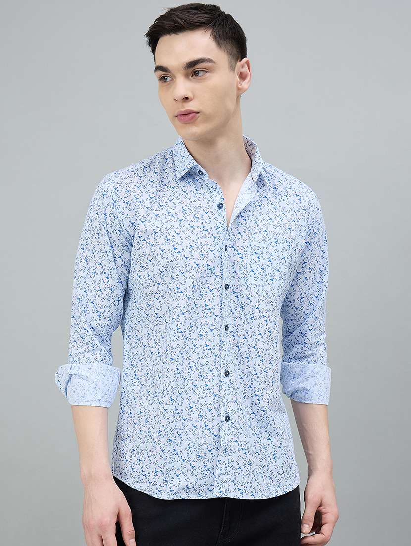 men printed long sleeve slim fit casual shirt