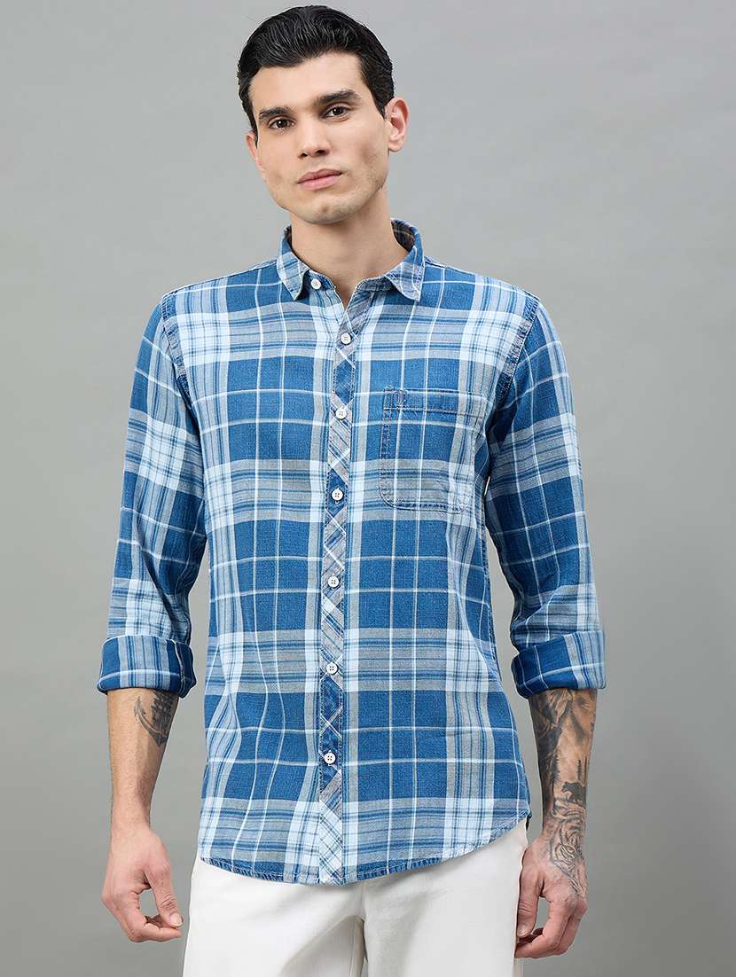men checkered long sleeve regular fit casual shirt