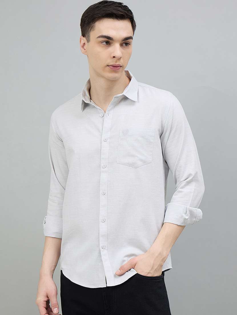 men solid long sleeve slim fit casual shirt