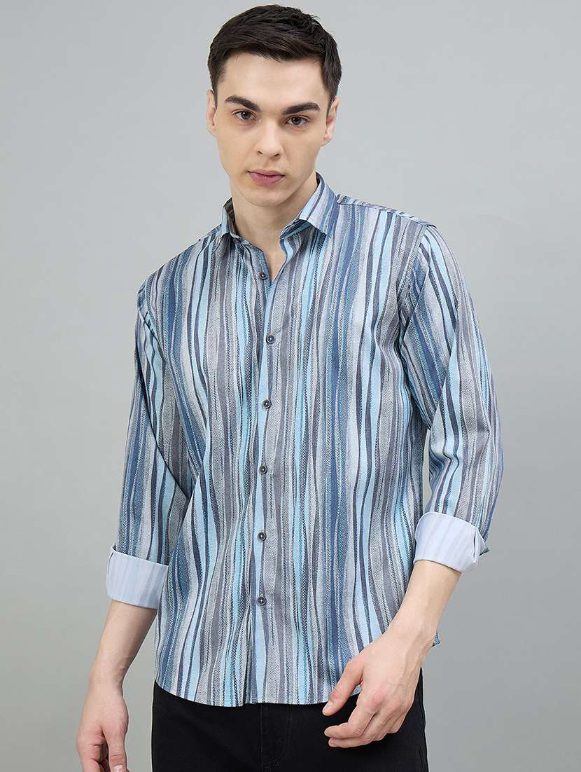 men printed long sleeve slim fit casual shirt