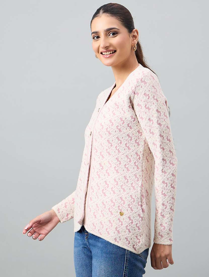 women pink acrylic plain cardigan - 22448322 -  Standard Image - 2