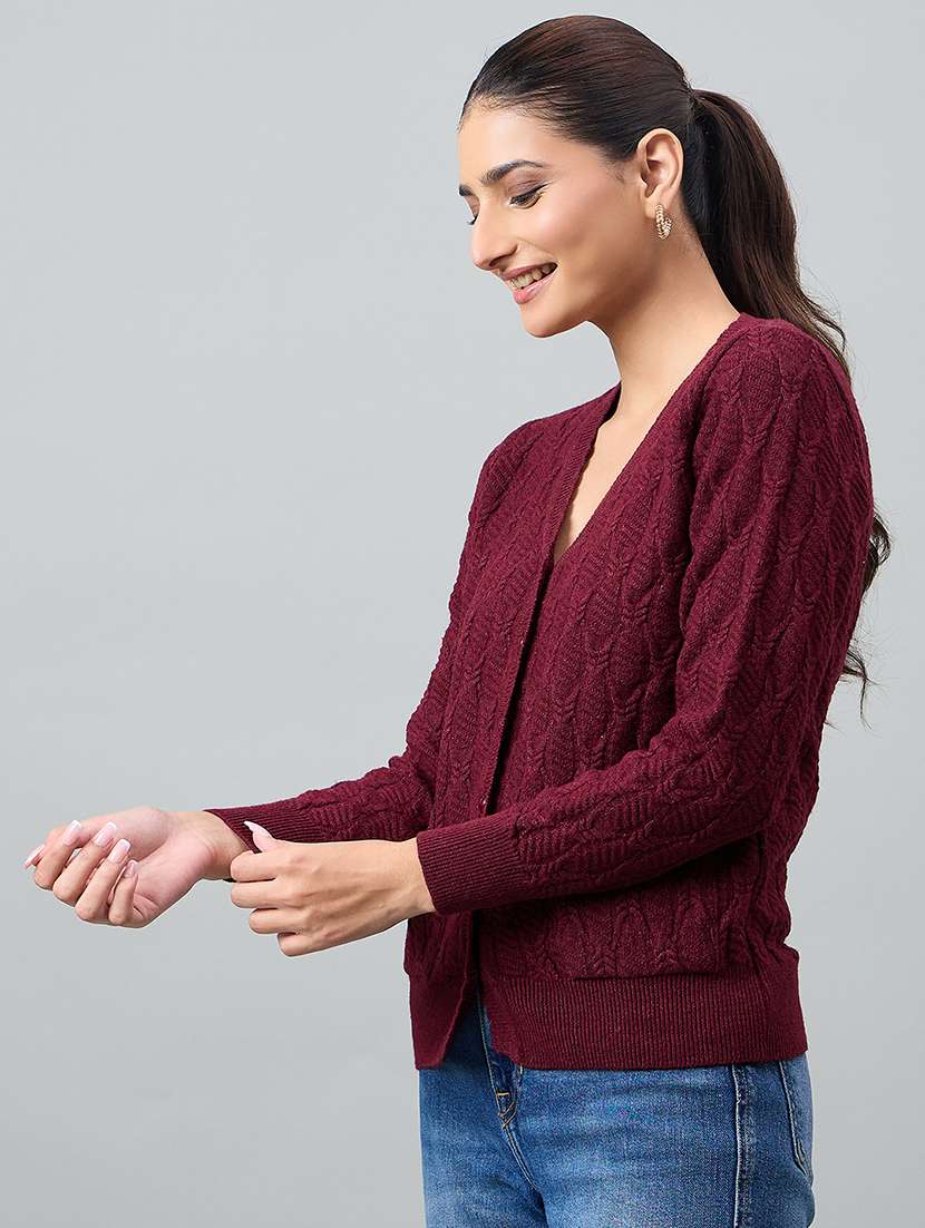 women maroon acrylic plain sweatshirt - 22448330 -  Standard Image - 2