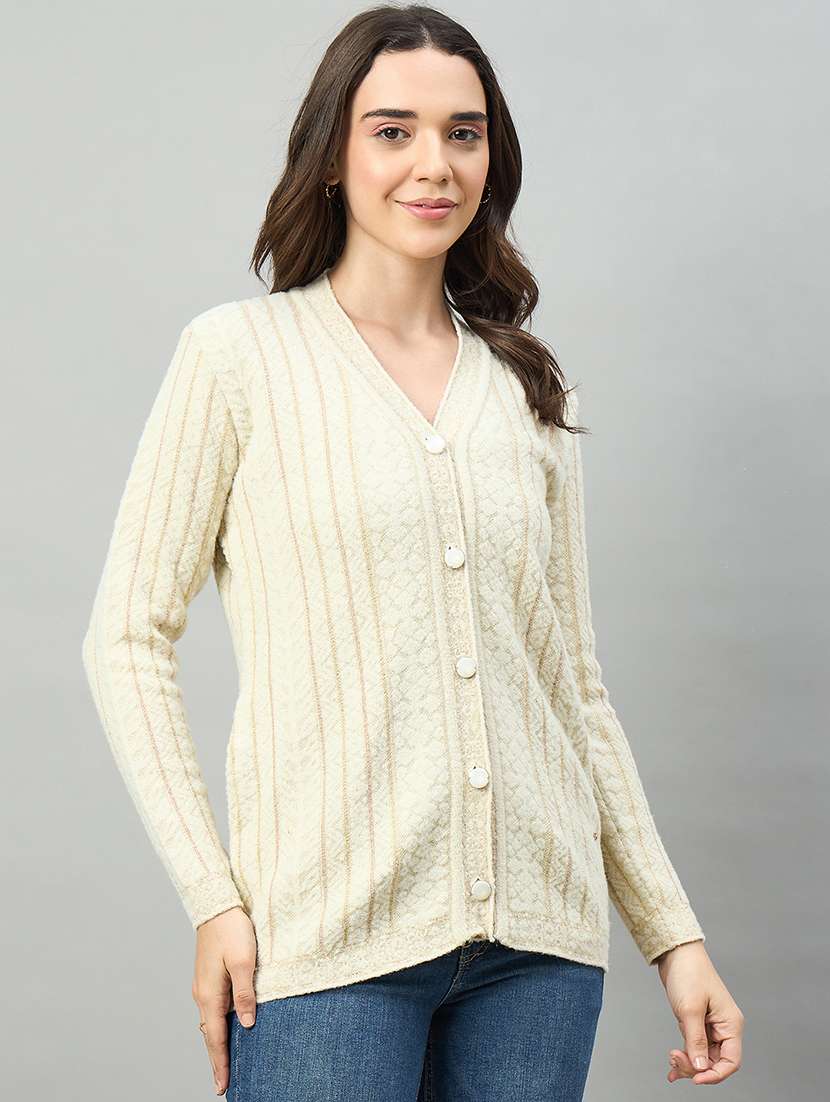 women off white acrylic plain cardigan - 22448334 -  Standard Image - 2