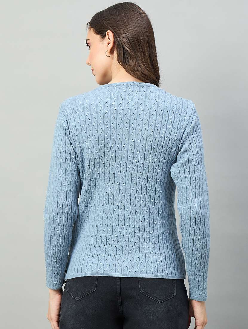women blue acrylic plain sweatshirt - 22448336 -  Standard Image - 2