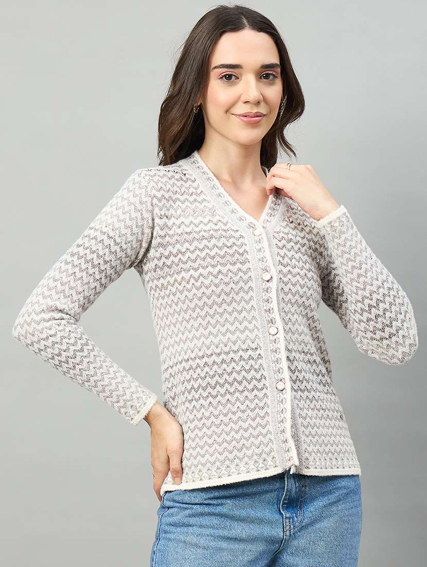 women beige acrylic plain sweatshirt - 22448337 -  Standard Image - 2