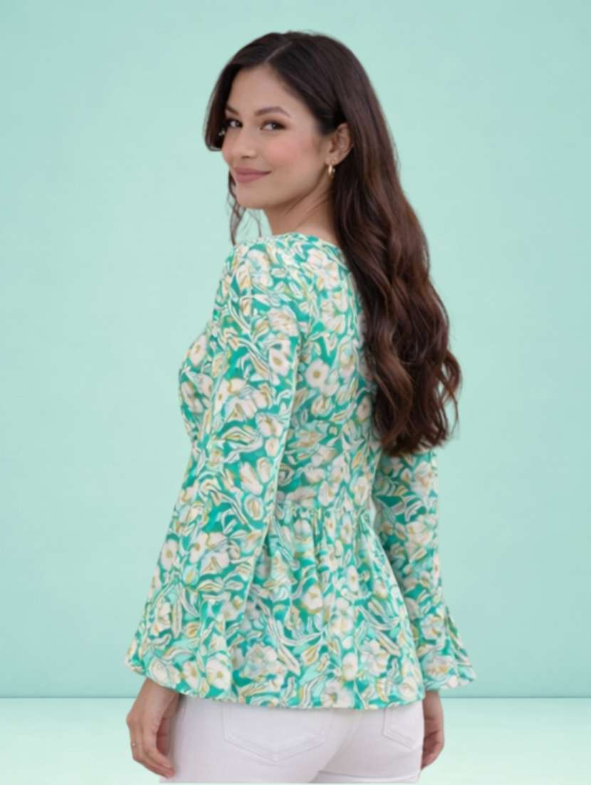 women floral green cotton a line top - 22448338 -  Standard Image - 2