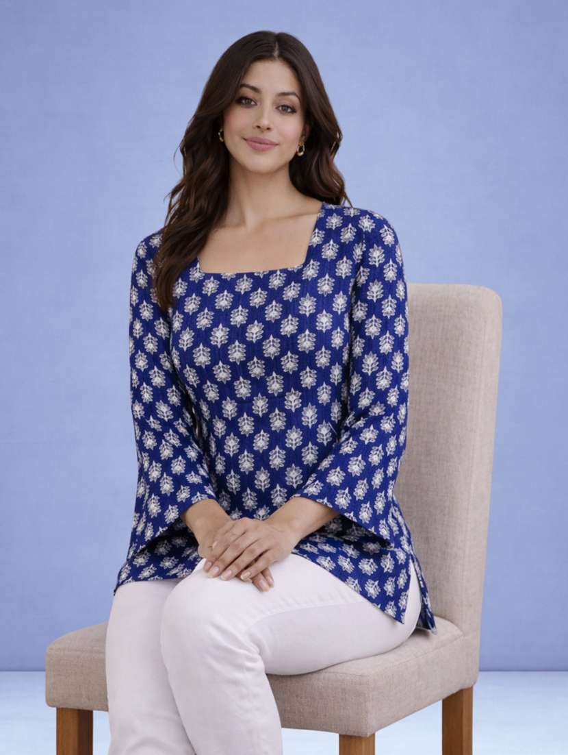 women blue cotton a-line kurta - 22448344 -  Standard Image - 2