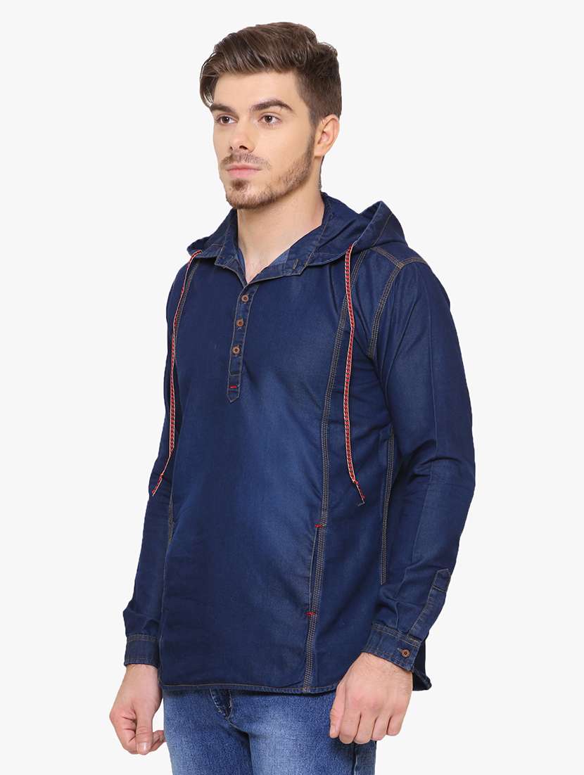 men solid long sleeve hooded kurta - 22448431 -  Standard Image - 2