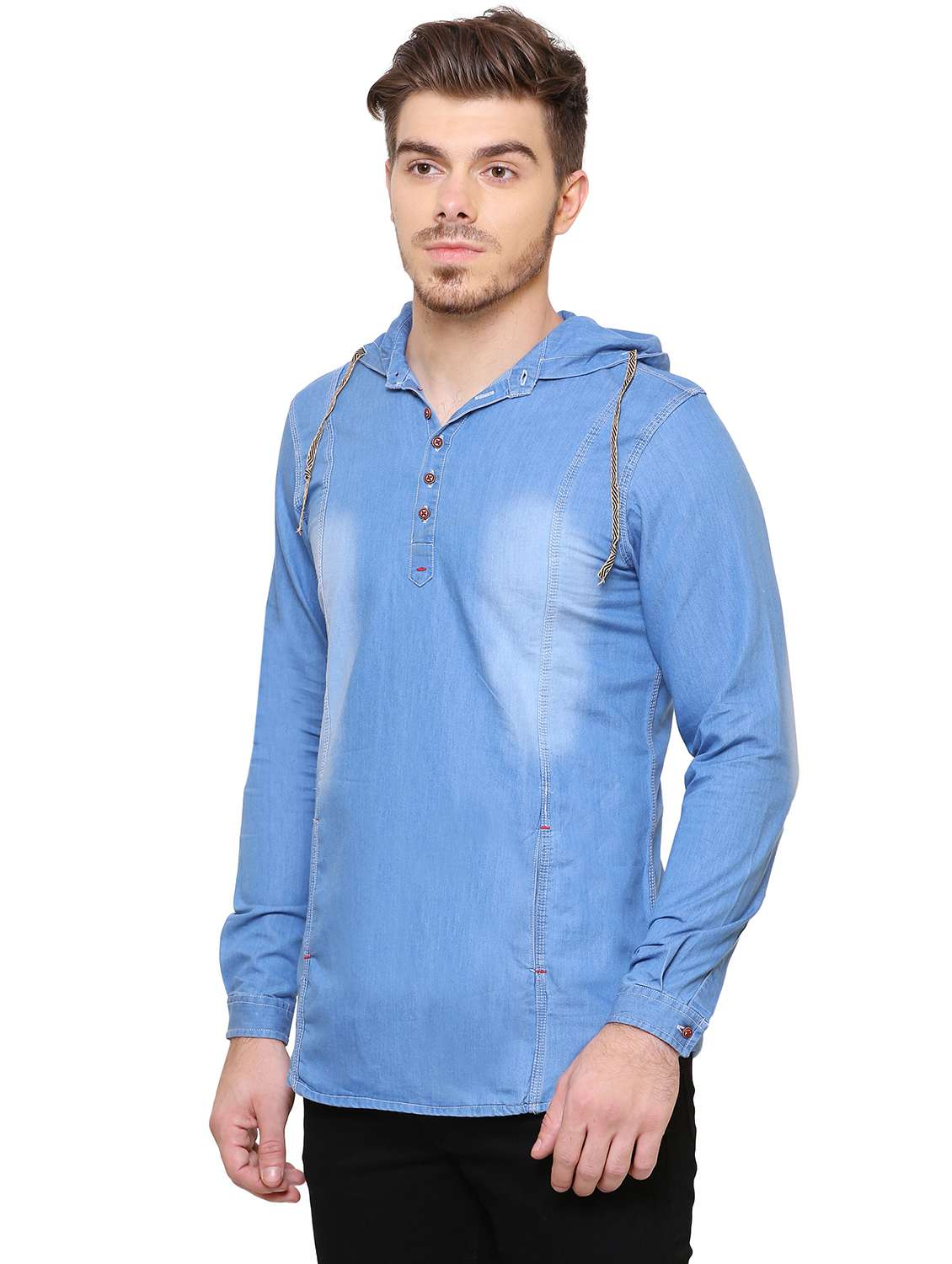 men solid long sleeve hooded kurta - 22448432 -  Standard Image - 2