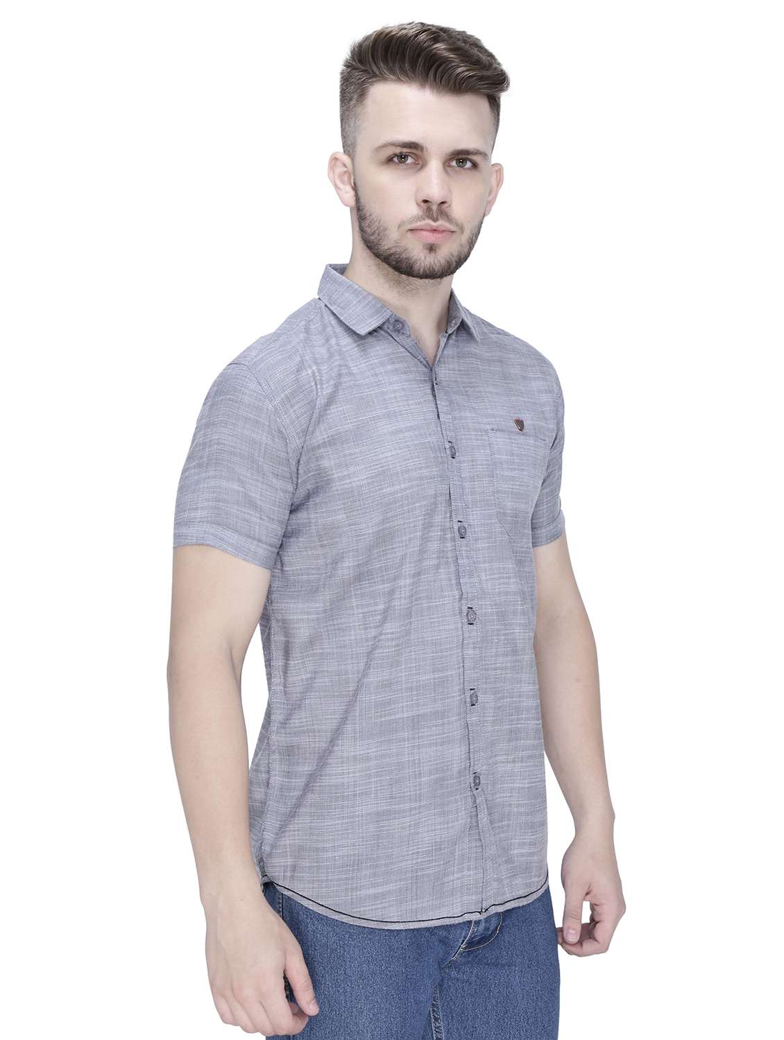 men solid short sleeve slim fit casual shirt - 22448618 -  Standard Image - 2