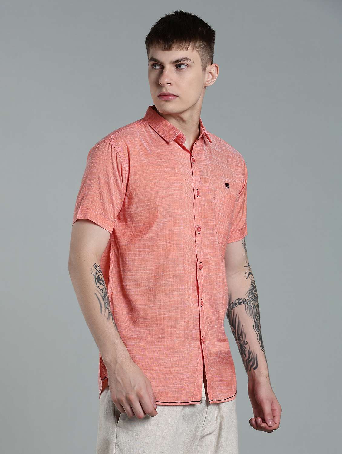 men solid short sleeve slim fit casual shirt - 22448625 -  Standard Image - 2