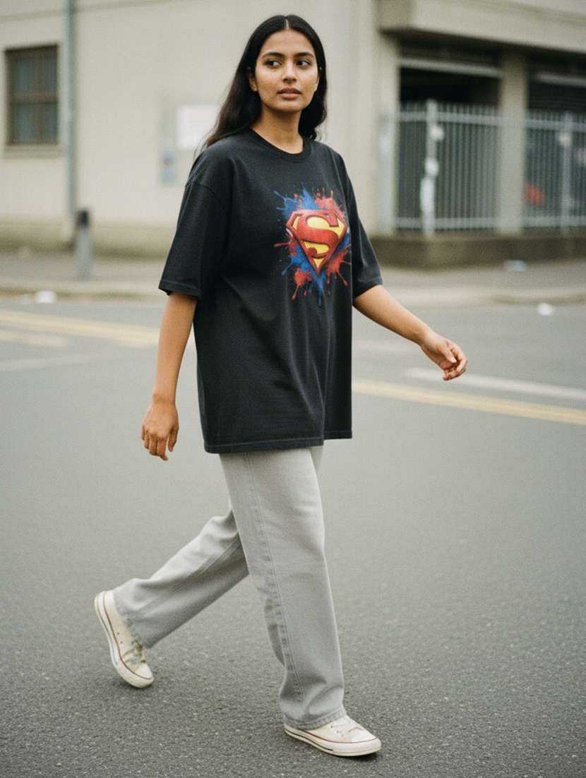 women graphic drop sleeve oversized t-shirt - 22448691 -  Standard Image - 2