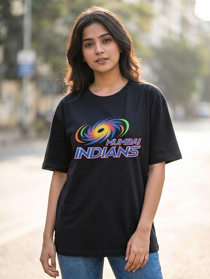 women mumbai indians printed drop sleeve oversized t-shirt