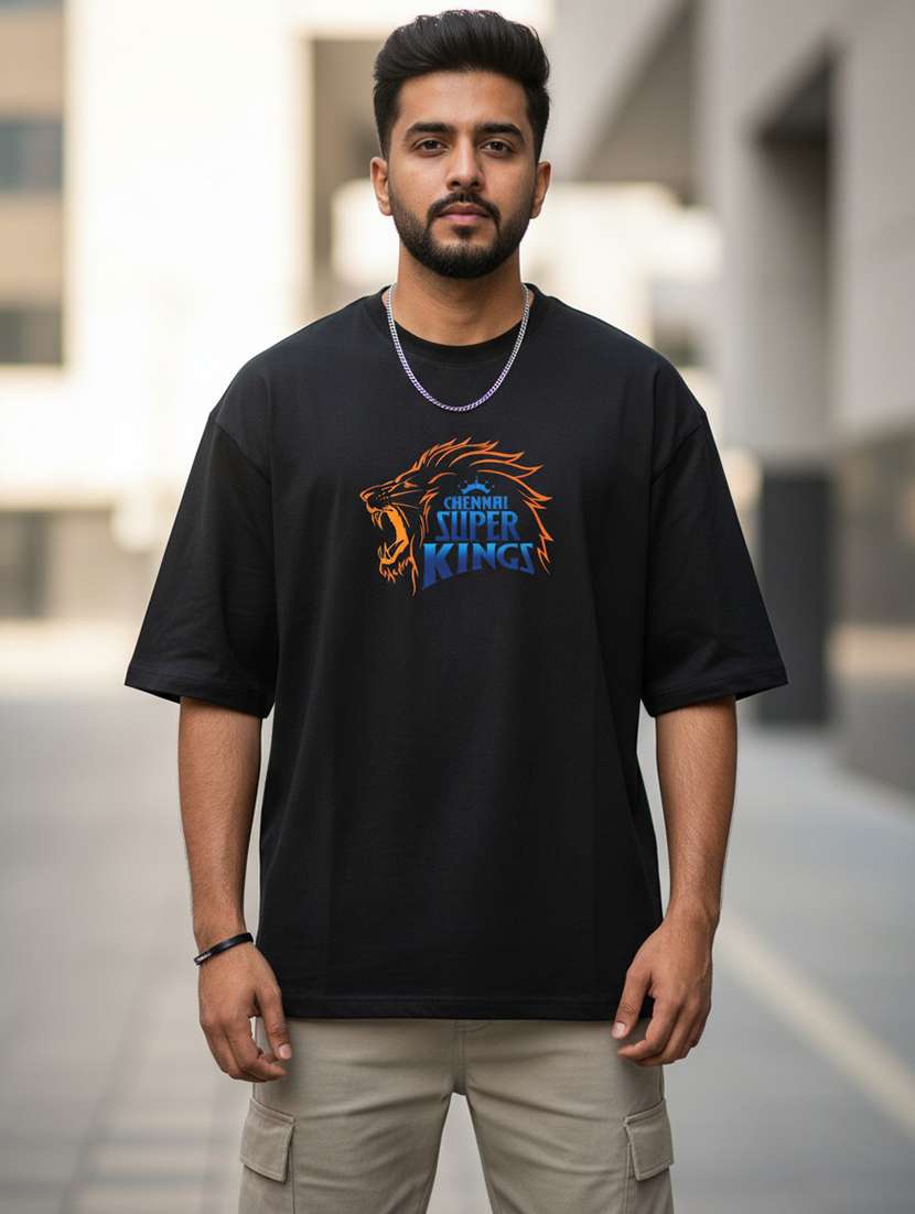 men chennai super king printed short sleeve oversized t-shirt